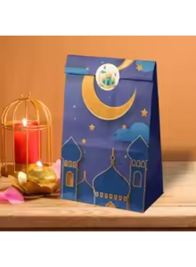 12PCS Ramadan & Eid Mubarak Gift Paper Bags with Stickers – 4 Assorted Islamic Designs Flat Bottom Party Favor Bags for Candy & Treats - Image 4